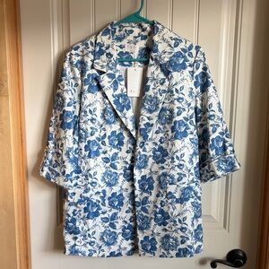 Fate (boutique) Blue and White Floral Blazer